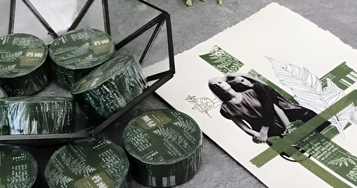 Green matte Japanese paper tape roll for hand account decoration and journalling