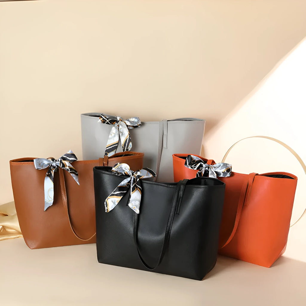 PU ladies shoulder bag with colour blocking and piped pocket, 45cm wide, in black grey brown orange or white