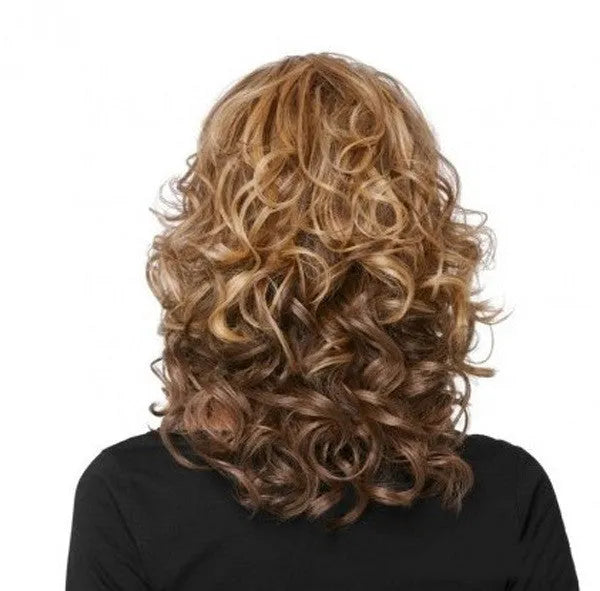 Brown medium long curly hair hood 55cm with rose intranet on display