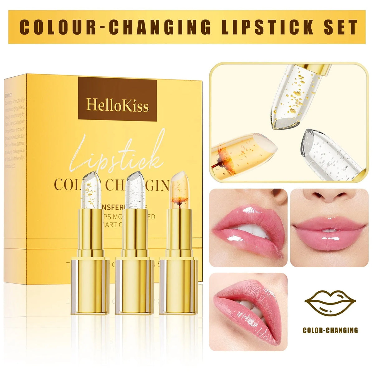 Anti-smudge lipstick with warm colour-changing gilding effect in YB1001 design