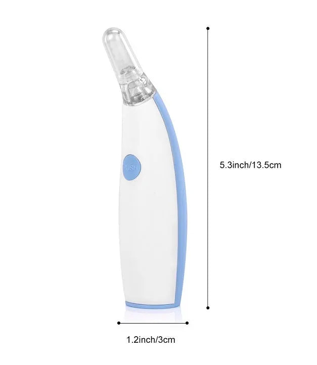 Rotating earwax vacuum cleaner with silicone spiral head, large blue handle, and LED light on display