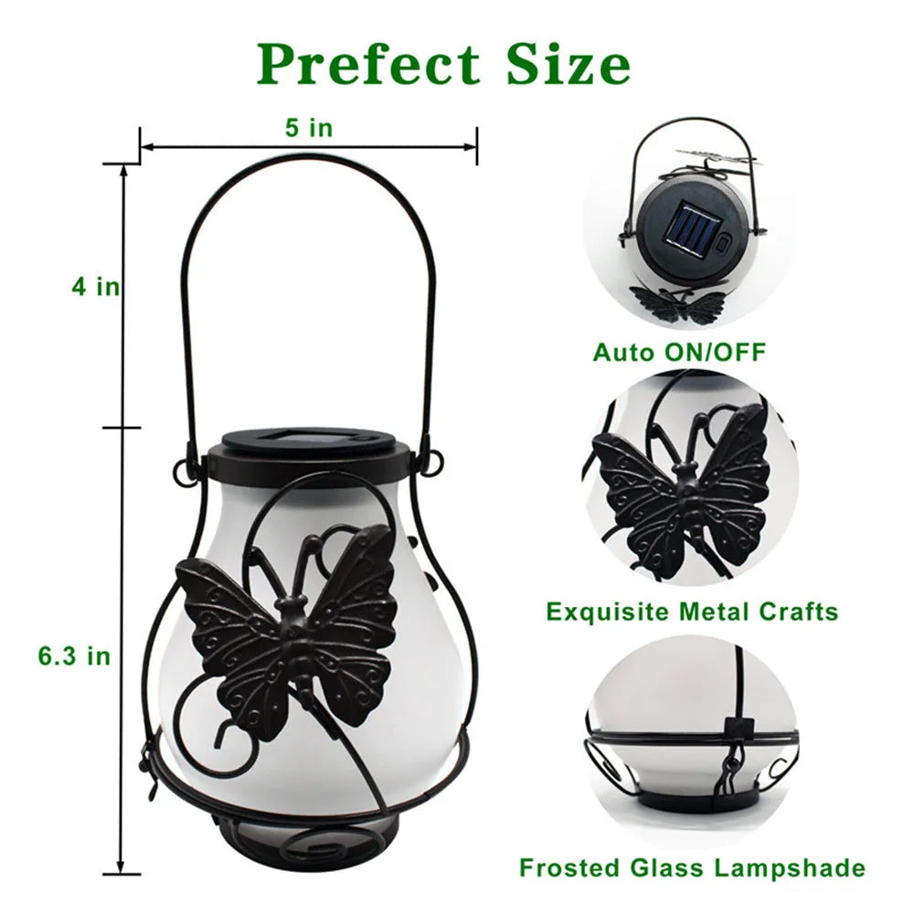 Solar garden flame light in butterfly, dragonfly or hummingbird style, IP55 outdoor LED, 6-12 hour lighting
