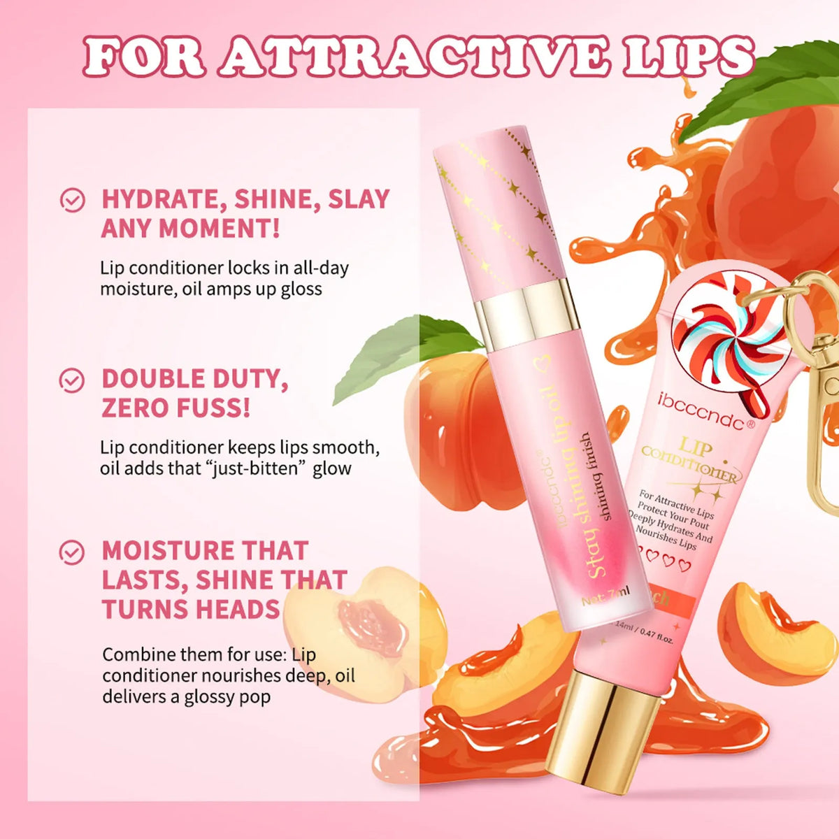 Peach flavour lip balm 14ml moisturising lip care set in lipstick format, foreign or domestic edition