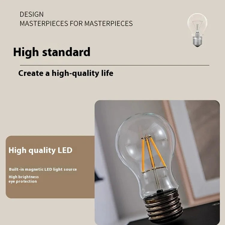 Iron art suspension bulb desktop night lamp on black square base