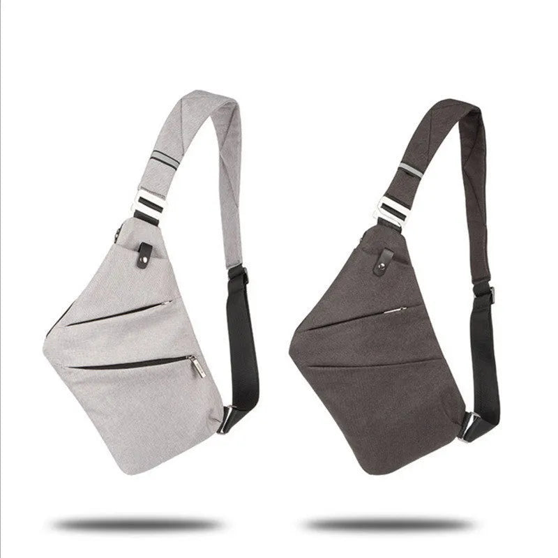 Canvas chest bag crossbody one shoulder 31x20x1cm 190g in smoke black and silver grey