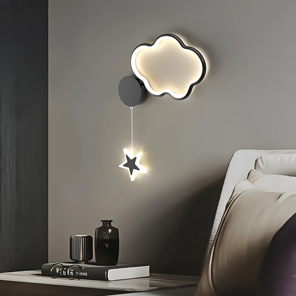 Children's wall-mounted lamp with cloud-shaped acrylic shade and three-colour LED light for bedside