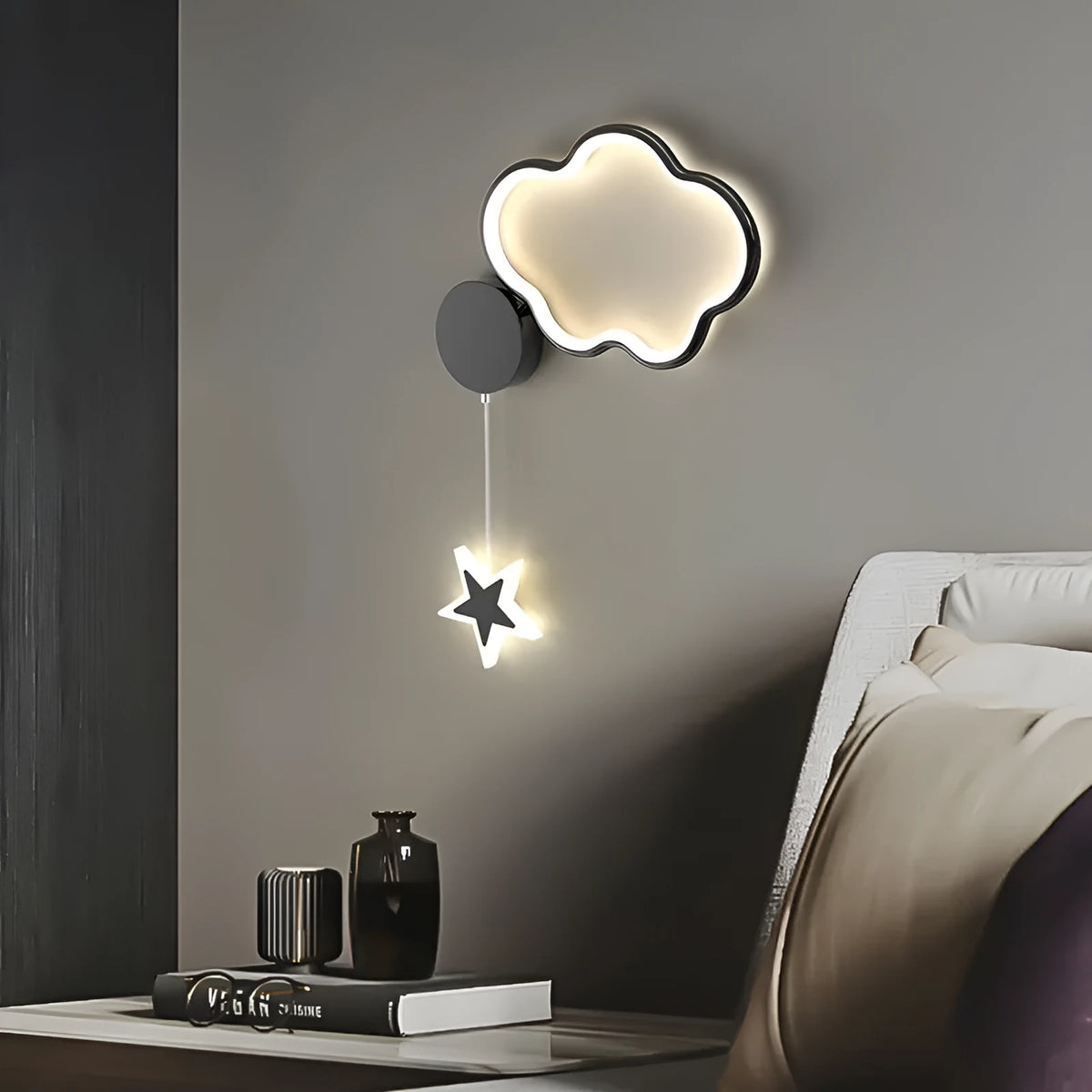 Children's wall-mounted lamp with cloud-shaped acrylic shade and three-colour LED light for bedside