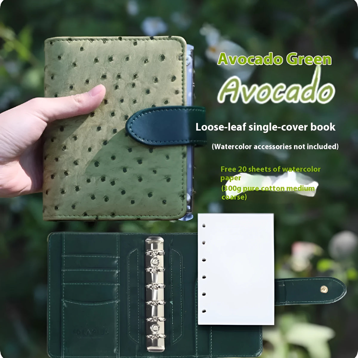 A7 loose-leaf watercolour notebook in one of five colour options: Avocado Green, Hazelnut Brown, Mango Pudding, Mocha Coffee, or Rainforest Green.
