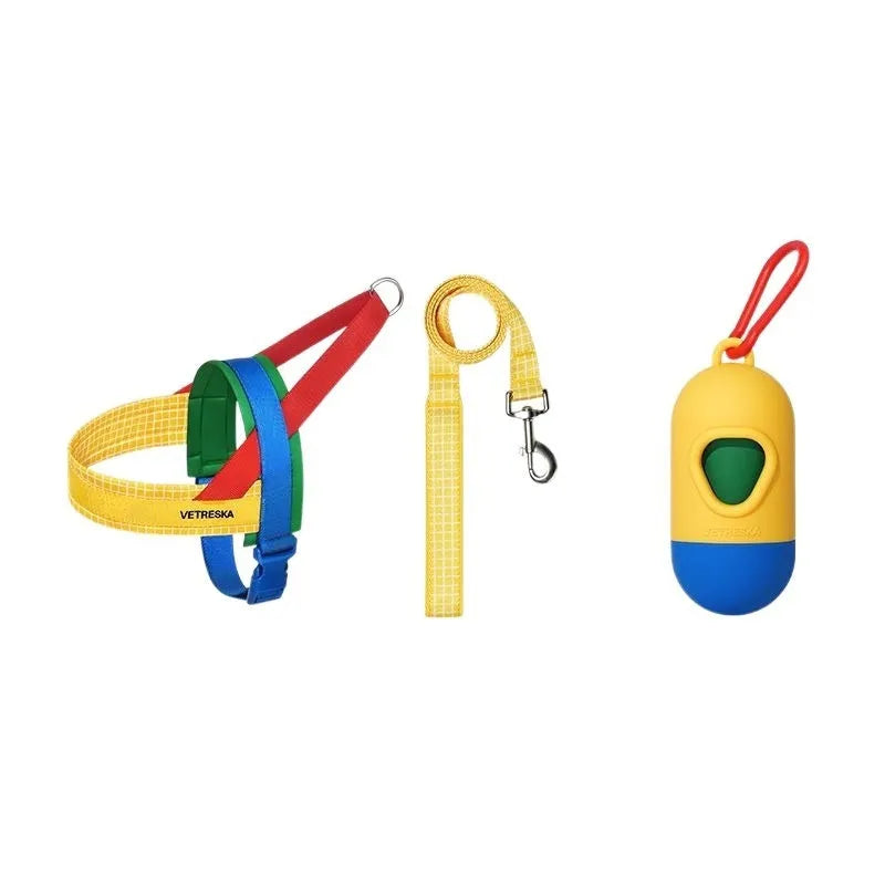 Pet dog walking chest strap and traction rope set in polyester material