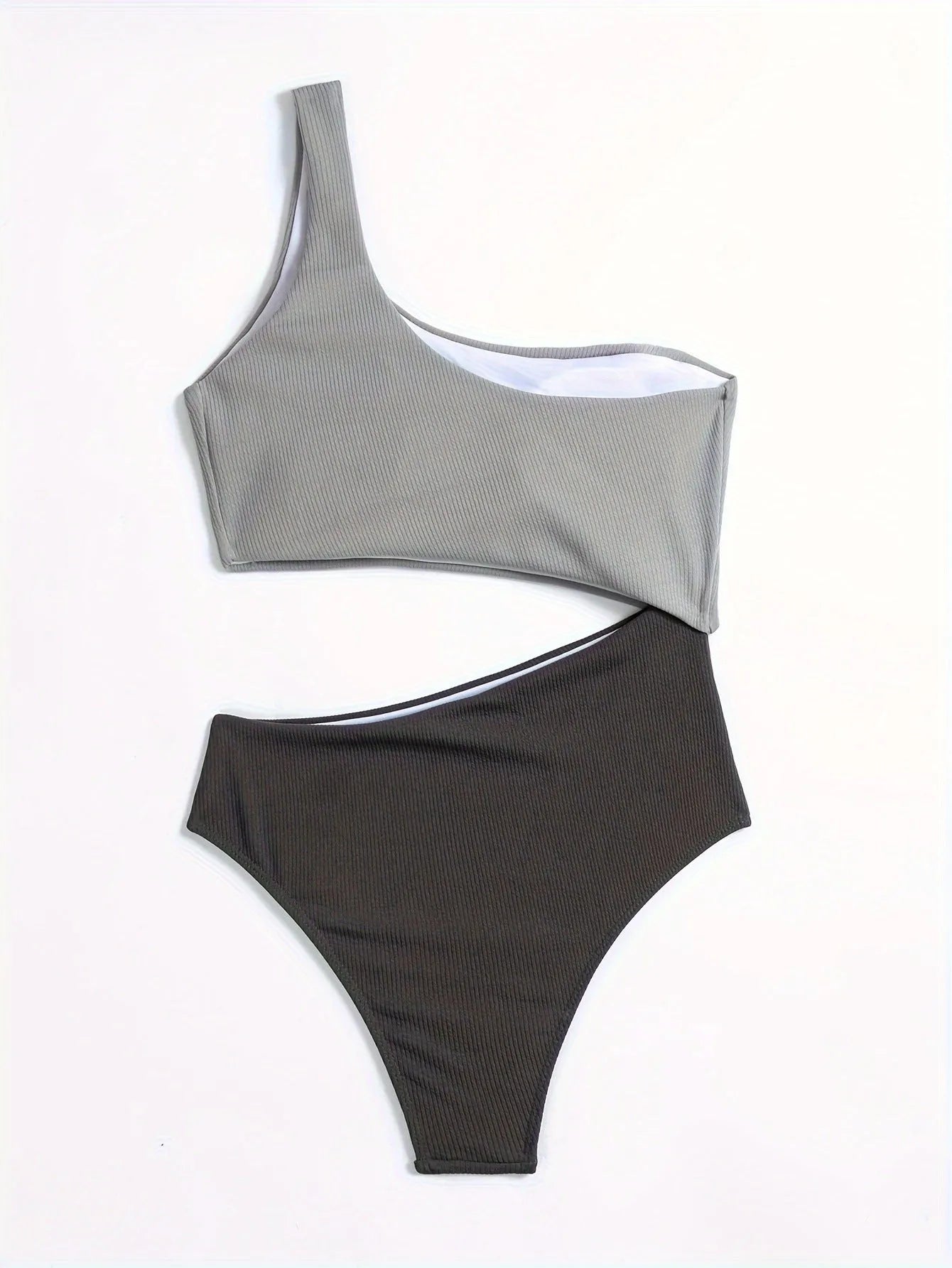 Women's one-shoulder solid colour swimsuit in light grey, white, or milky white