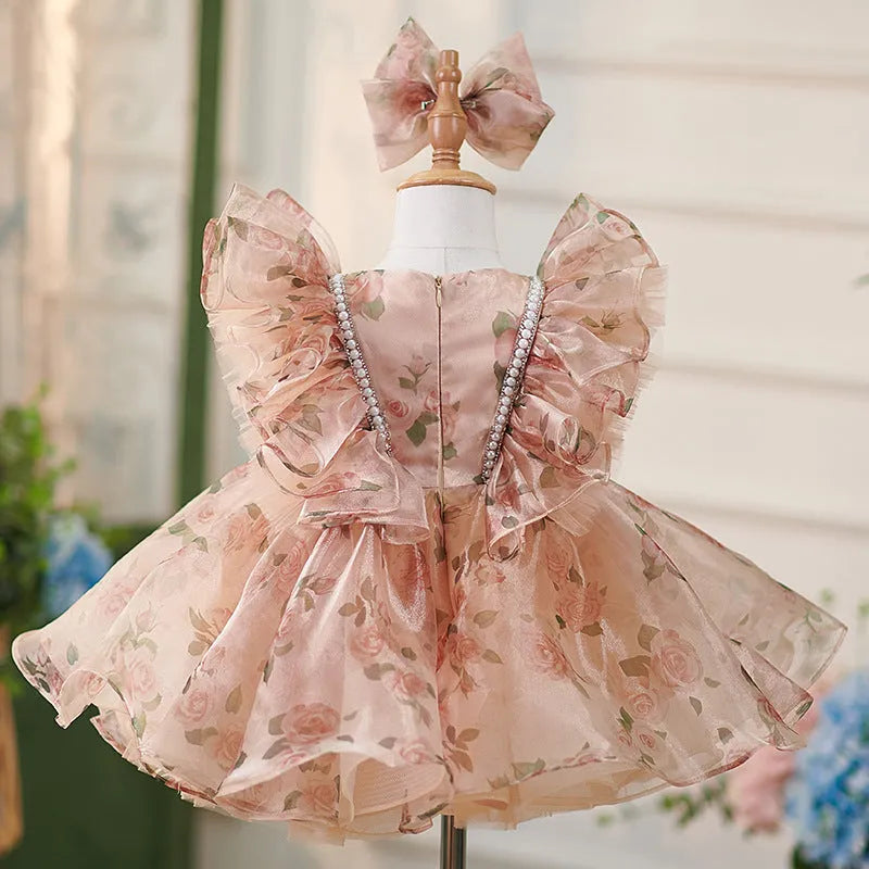 Girls' Super Mori pettiskirt dress in picture colour with matching headpiece, available in heights 80cm to 160cm