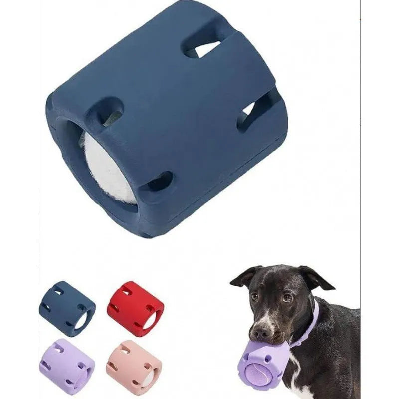 Rubber dog tennis cup toy in six colours, measuring 9.7 x 7.8 x 5cm for fetch play