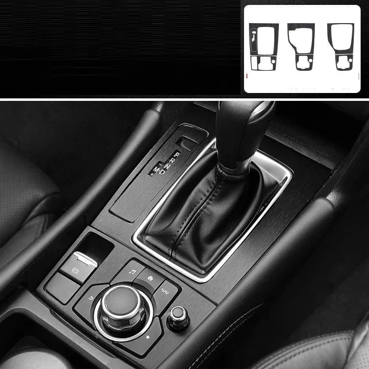 Car interior decorative film sticker kit showing pre-cut pieces for centre console and trim modification