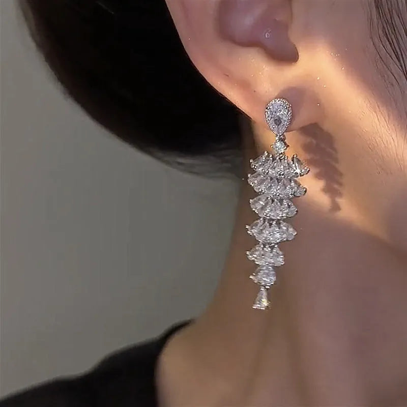 Silver pagoda Christmas tree drop earrings with copper construction and stud fitting