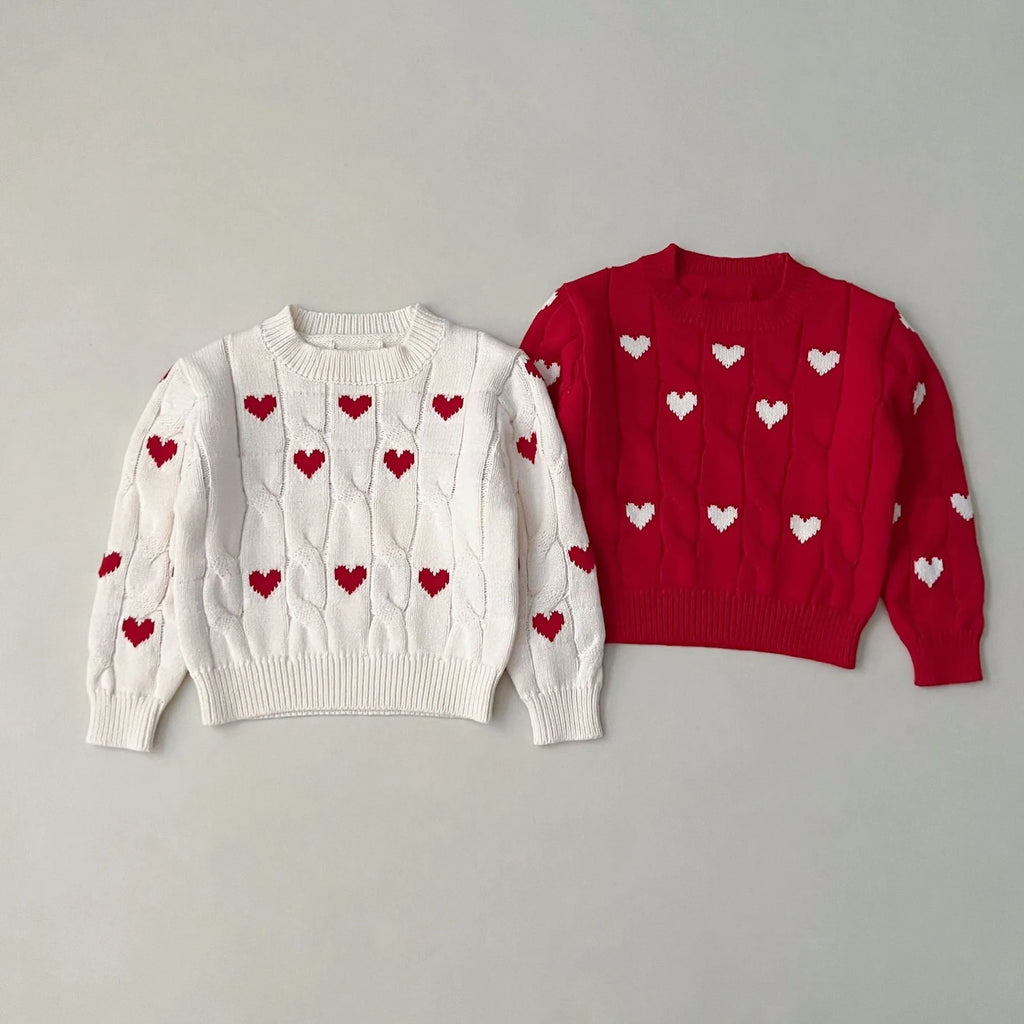 Cotton round neck pullover for baby in red colour with long sleeves on white background