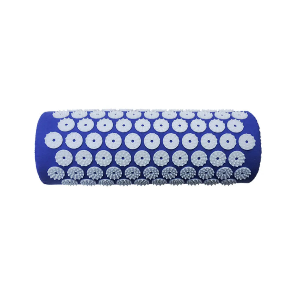Acupuncture massage mat set with 68x42x2cm cushion and 38x15x10cm headrest in black and blue