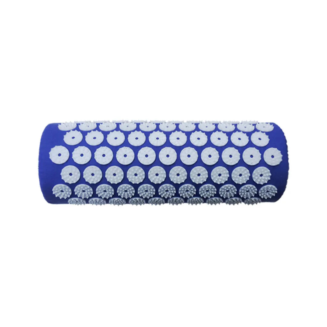 Acupuncture massage mat set with 68x42x2cm cushion and 38x15x10cm headrest in black and blue