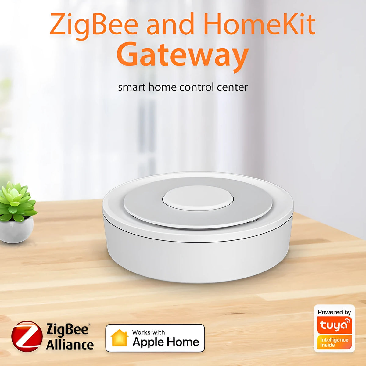 White square ZigBee 3.0 wired home automation gateway with dimensions 78mm x 78mm x 25mm