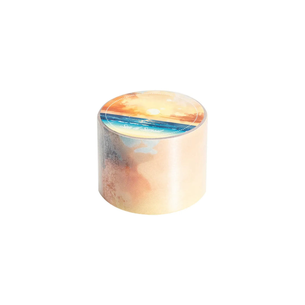 Roll of Japanese paper washi tape with colourful sky cloud patterns, showing 30mm width