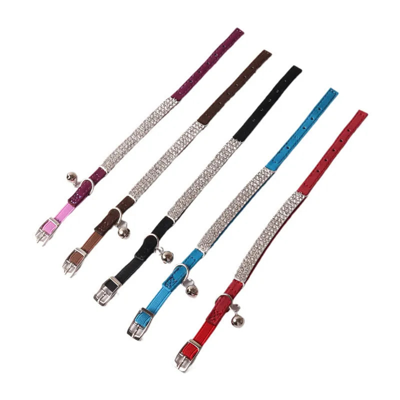 Flocked cat collar with elastic buckle in gang drill style showing colour options