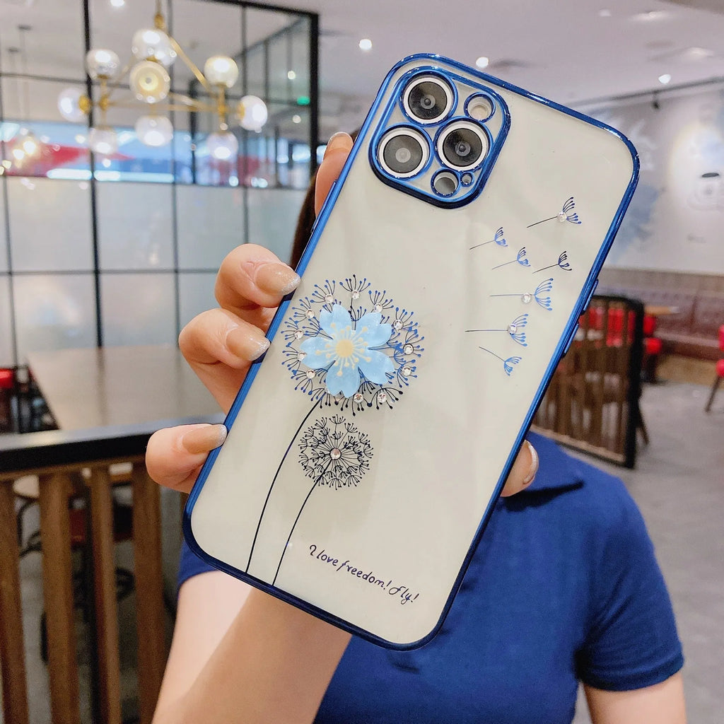 3D floral pattern phone case with spin stand holder for iPhone models