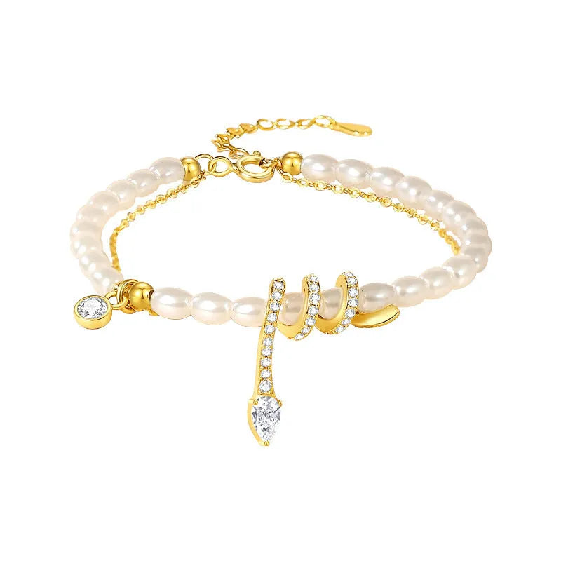 Snake zodiac beaded bracelet in 925 silver with electroplated gold finish and geometry design elements