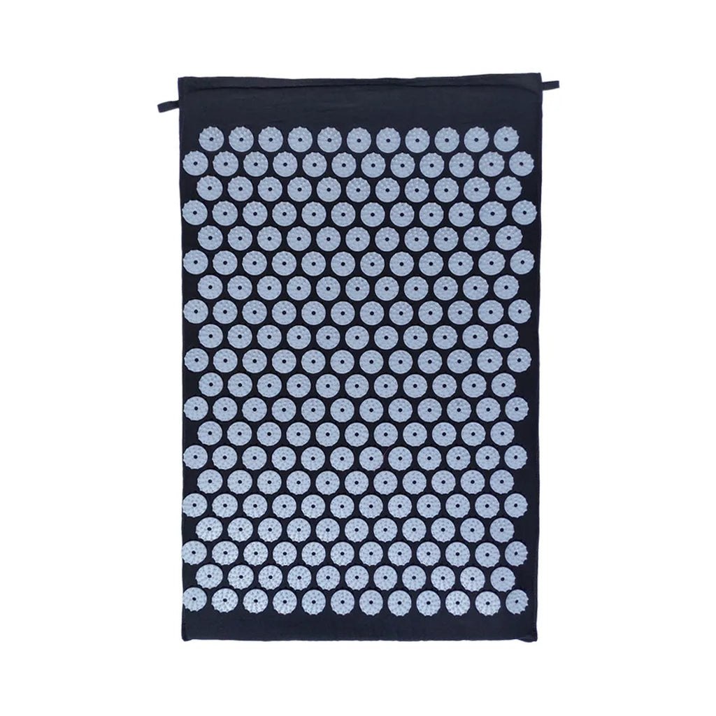 Acupuncture massage mat set with 68x42x2cm cushion and 38x15x10cm headrest in black and blue