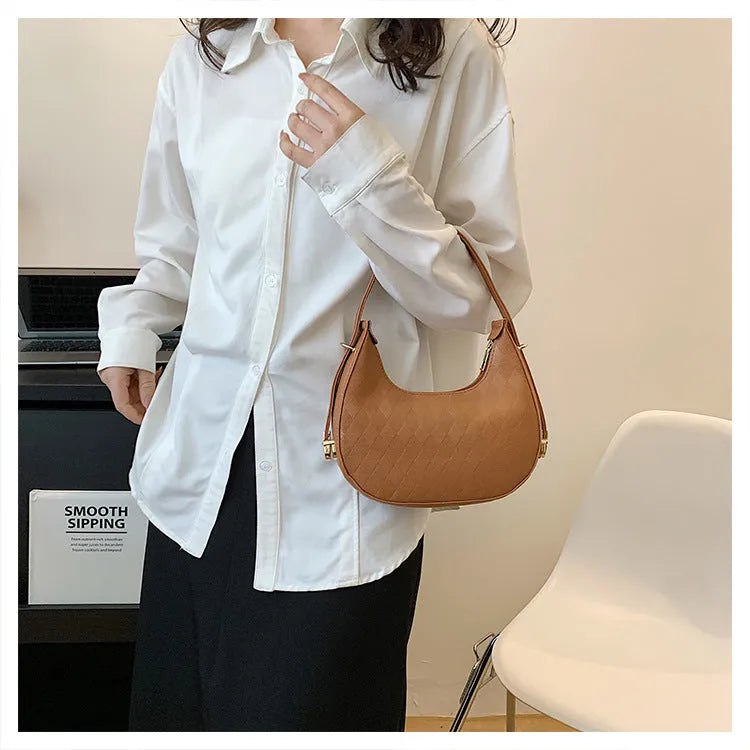 French underarm bag women PU rhombus pattern handbag sandwich pocket 22x20x5cm five colours