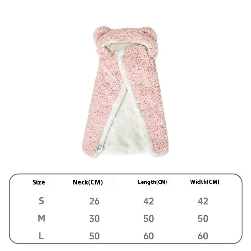 Pet cloak cotton velvet bear design in pink grey blue coffee, sizes S M L for cats and dogs