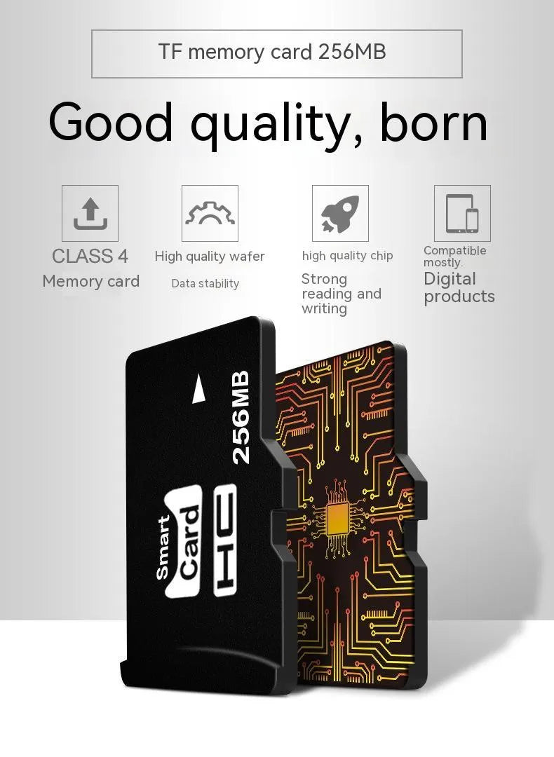 256MB TF series MicroSD memory card with dimensions 11mm by 15mm.