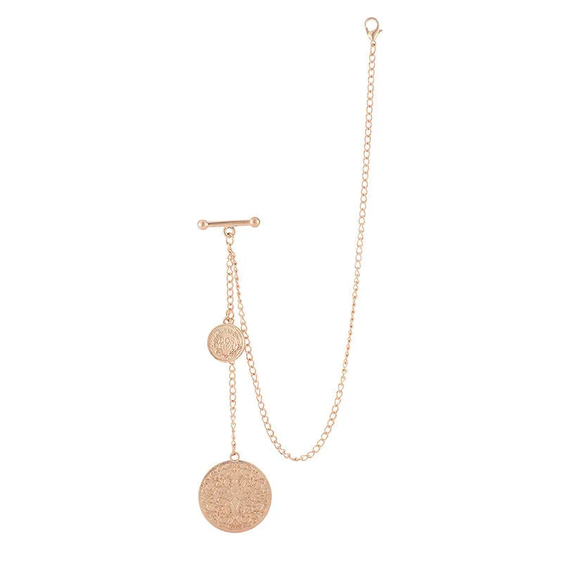 Alloy waist chain in gold with geometric brooch-style design and electroplated finish