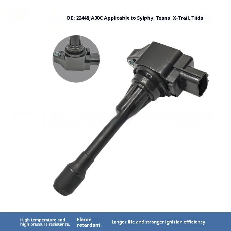 Black ignition coil for Nissan 4-cylinder engines model 22448JA00C
