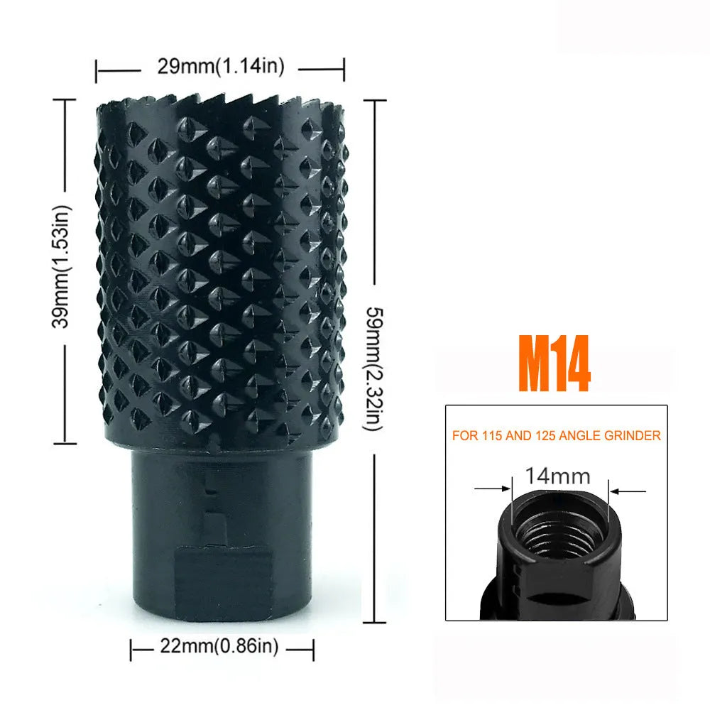 Spherical angle grinder grinding head with M10 and M14 thread specifications