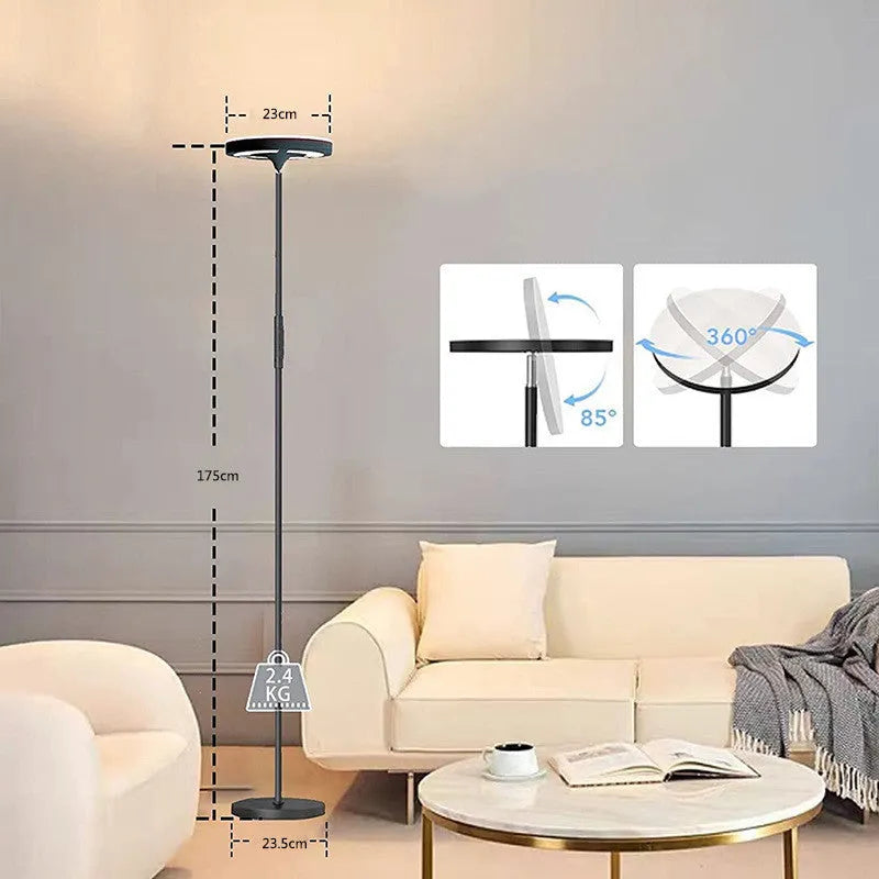 LED floor lamp with RGB uplight and white reading light, remote control, adjustable height 1.75m, 24W 2600 lumens