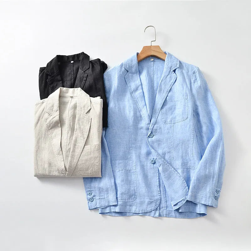 Men's linen suit thin coat in solid colour, available in white black light blue dark blue and linen, sizes S to 3XL