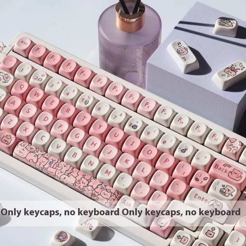 Pink fragrant pig design PBT key cap with five-sided sublimation printing for mechanical keyboards