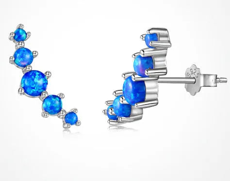 925 sterling silver stud earrings with arc opal geometric design in Platinum Blue for women