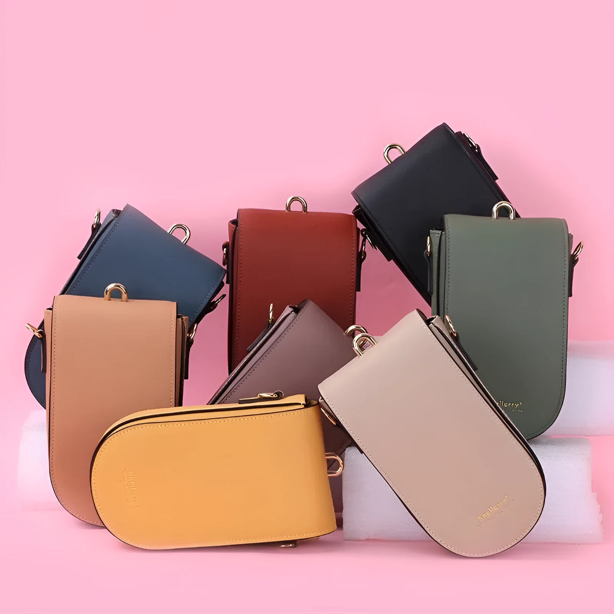 Women's red-brown PU leather crossbody phone bag with solid colour and wear-resistant feature