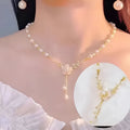Fashion necklace with pearl chain and flower pearl pendant in alloy metal