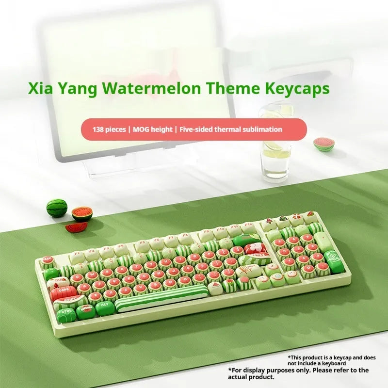 Watermelon theme five-sided sublimation PBT keycaps in small steamed bun mushroom profile