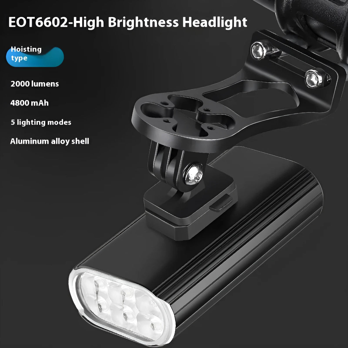 Aluminium alloy bicycle headlight with USB Type-C charging port and quick-release mount