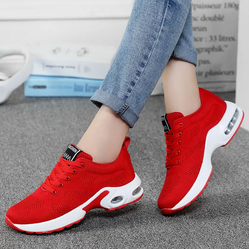 Dense mesh flyknit breathable flat heel casual women sneaker in grey with round toe and cross strap