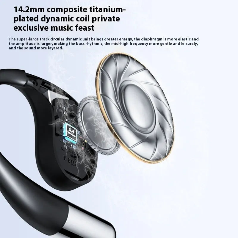 Black sports Bluetooth earphones with creative ear-mounted design and digital display.