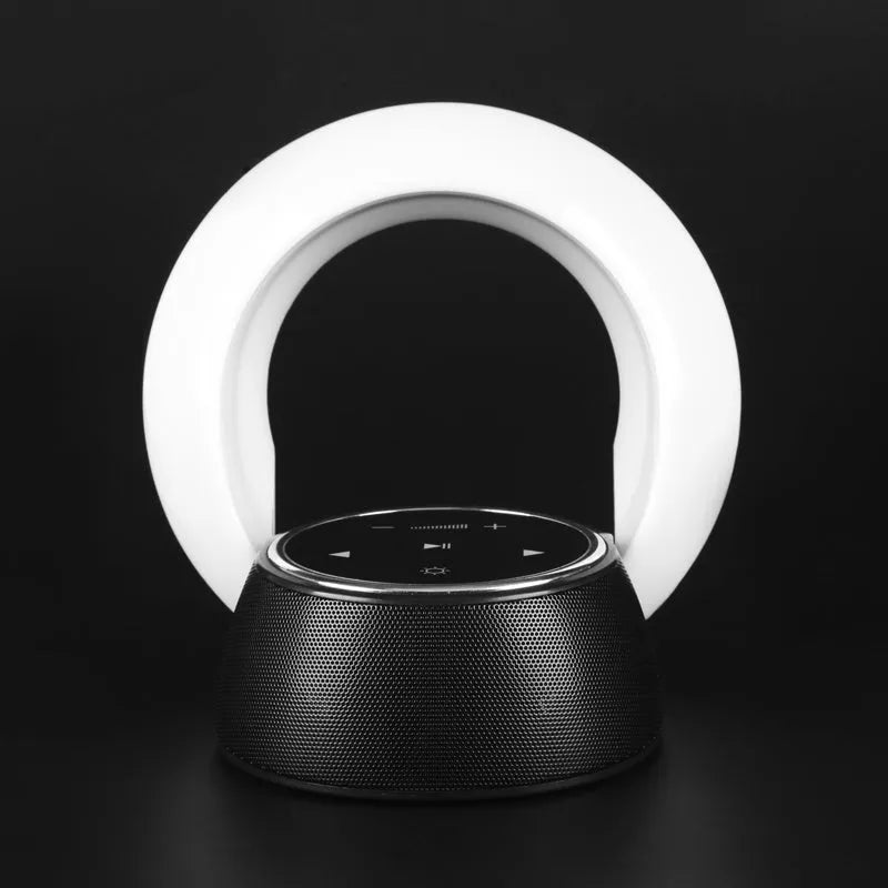 Bluetooth speaker LED desk lamp with touch control, stepless dimming, 2000mAh USB battery, 148 x 148 x 48mm folding body