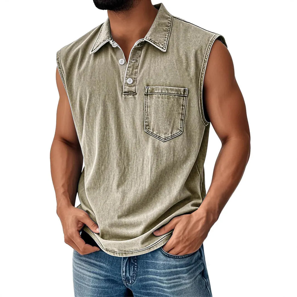 Men's 3D digital printed polo shirt with button front in loose fit casual styling