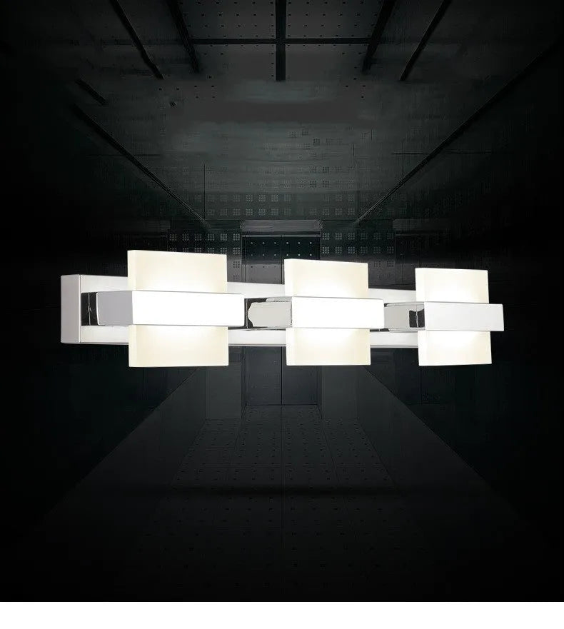 Stainless steel moistureproof mirror front lamp with LED neutral light, shown in 12cm to 68cm sizes with 1 to 4 heads.