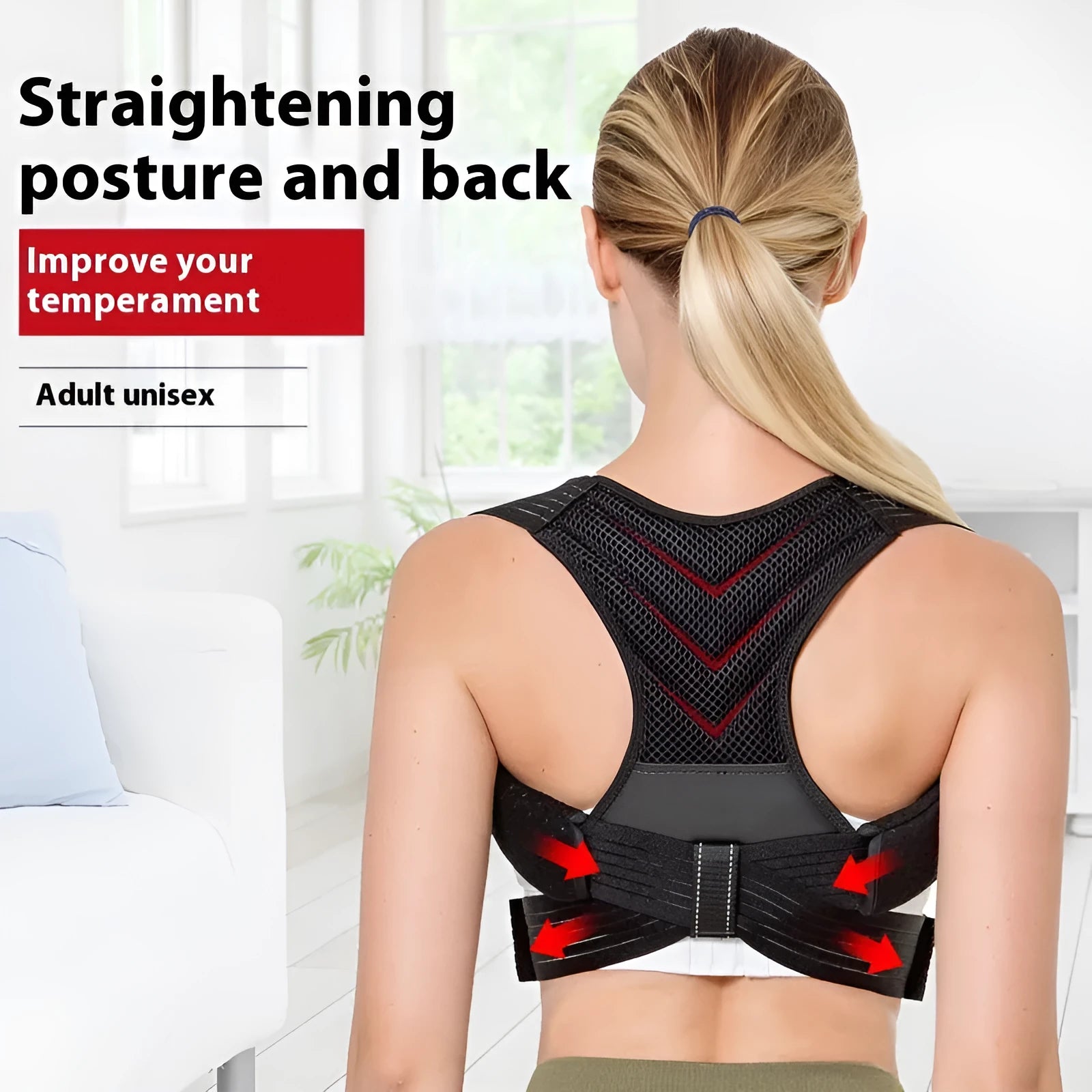 Black anti-humpback posture correction belt for shoulder and chest alignment