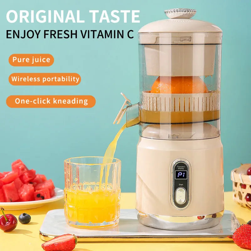 Portable electric juicer with 600ml capacity, ABS body, and slag juice separation in beige, blue, or green