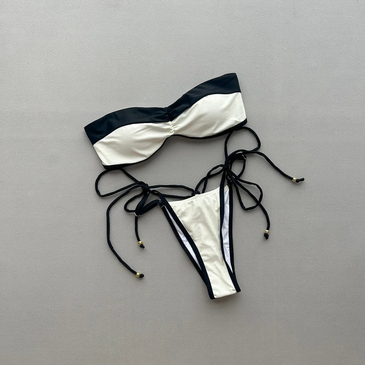 Women's colour blocked bikini swimsuit set, sleeveless briefs style, nylon and spandex lining, C4323 splicing
