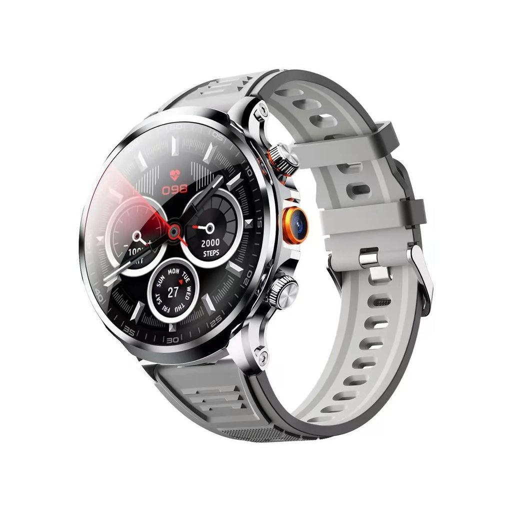 H18 round screen smart watch in black with steel band showing IPS display and touch button controls